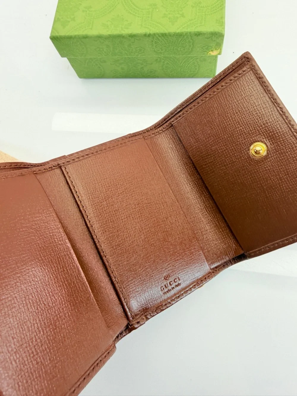 Gucci Brown GG Canvas Small Wallet with Gold Horsebit New